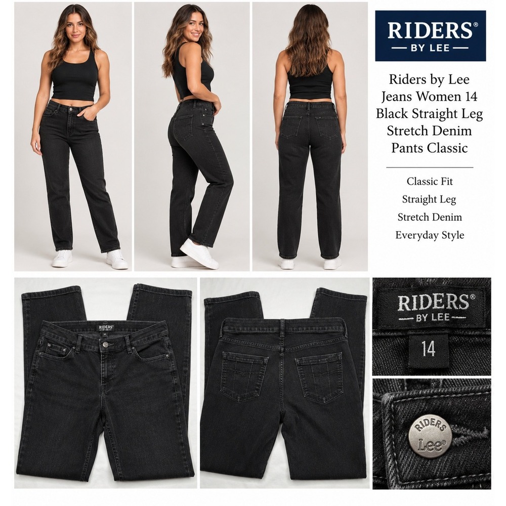 Riders by Lee Jeans Women 14 M Black Straight Leg Stretch Denim‎ Classic Fit